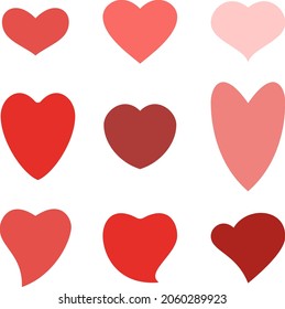 collection of flat hearts different shape for valentine's day