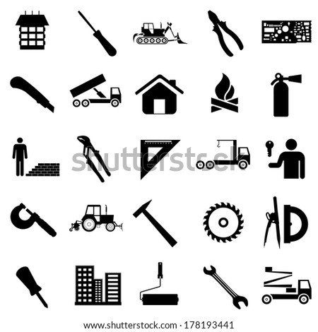 Collection flat icons. Construction symbols. Vector illustration.