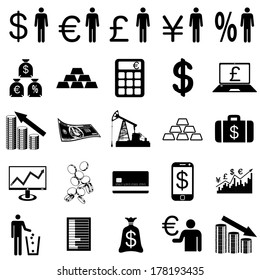 Collection flat icons.  Finance symbols. Vector illustration.