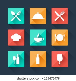 Collection flat icons food and drink for web design.