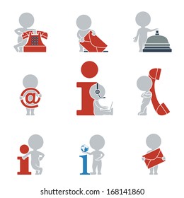 Collection of flat icons with people on contacts and information. Vector illustration.