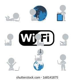 Collection of flat icons with people on the Internet and technology. Vector illustration.