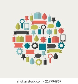 Collection of flat icons. Simply editable round shape.