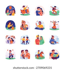 A collection of flat illustrations of cultural activities in modern style