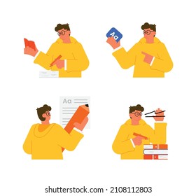 collection flat illustrations design of copywriting, writers, studying. Illustration with writing theme on a white background. Vector EPS 10