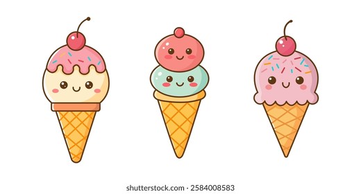 collection of flat illustrations of ice cream icons