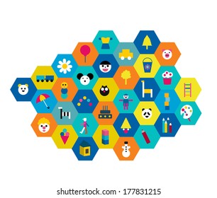 Collection of flat kids icon set.