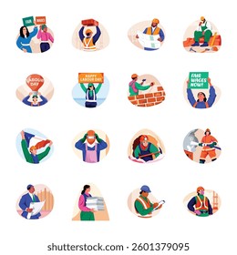 Collection of Flat Labour Day Art Illustrations 

