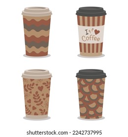 Collection of flat large paper coffee cups
