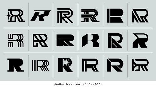 Collection of flat line letter R logo vector