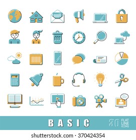 Collection of flat line universal icons. Vector illustration. Flat line basic icons for web and mobile applications