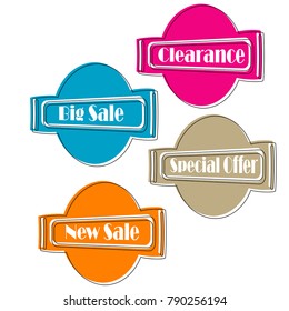 collection of Flat linear promotion ribbon banner scroll price tag sticker badge poster set isolated