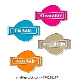 collection of Flat linear promotion ribbon banner scroll price tag sticker badge poster set isolated