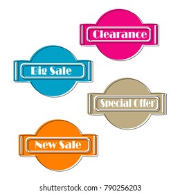collection of Flat linear promotion ribbon banner scroll price tag sticker badge poster set isolated