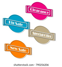 collection of Flat linear promotion ribbon banner scroll price tag sticker badge poster set isolated