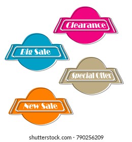 collection of Flat linear promotion ribbon banner scroll price tag sticker badge poster set isolated