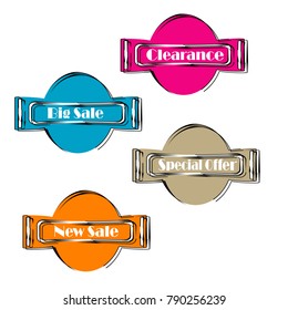 collection of Flat linear promotion ribbon banner scroll price tag sticker badge poster set isolated