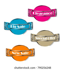 collection of Flat linear promotion ribbon banner scroll price tag sticker badge poster set isolated