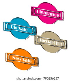 collection of Flat linear promotion ribbon banner scroll price tag sticker badge poster set isolated