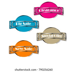 collection of Flat linear promotion ribbon banner scroll price tag sticker badge poster set isolated