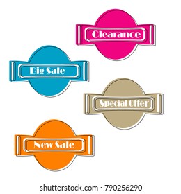 collection of Flat linear promotion ribbon banner scroll price tag sticker badge poster set isolated