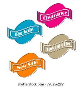 collection of Flat linear promotion ribbon banner scroll price tag sticker badge poster set isolated