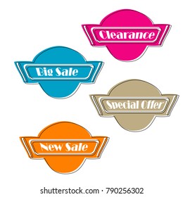 collection of Flat linear promotion ribbon banner scroll price tag sticker badge poster set isolated