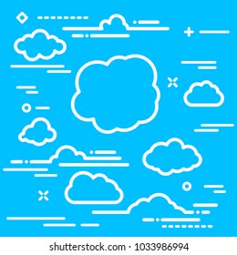 collection of flat linear white outline trendy clouds icon template on blue background