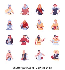 Collection of Flat Medieval Characters Illustrations 

