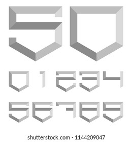 Collection of the flat metal digits with isometric down arrow and up arrow vector; Gemstone Numbers for tag or label