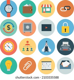 Collection of flat office icons on White background
