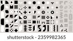 Collection of flat and outline abstract geometric shapes. Brutalism, Swiss minimalism, Bauhaus style inspired. black and white isolated Vector design elements. Ediatble strokes.