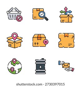 Collection of flat outline design logistics and delivery icons for ecommerce.