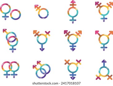 Collection of Flat pride month lgbt symbols. Set of sexual orientation icons.