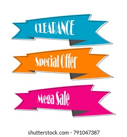 collection Flat ribbon promotion geometric banner scroll price tag sticker badge poster isolated on white background