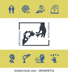 A collection of flat robotic icons and artificial intelligence isolated in the background. EPS 10. Vector illustration