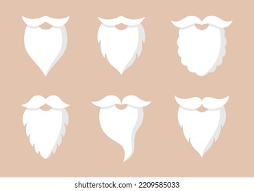 Collection of flat Santa Claus beards. Christmas party elements. Vector illustration.