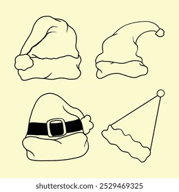 Collection of flat Santa Hats.