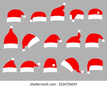 Colección de Santa Hats plana. Vector santa claus cápsulas de vacaciones para ilustración de navidad