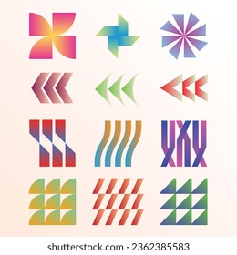 collection of flat shape elements with gradient patterns