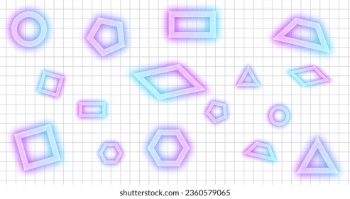 collection of flat shapes with neon effects