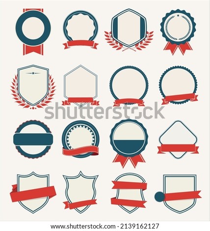 Collection of flat shields badges and labels retro style