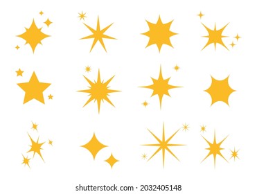 Collection of flat shiny stars on white background