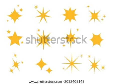 Collection of flat shiny stars on white background