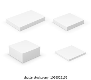Collection of flat short blank boxes with place for your design. Vector teamplate