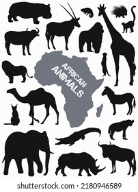 Collection with flat silhouettes of African animals. 