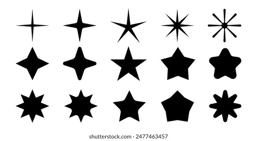 Collection of flat star silhouette shapes