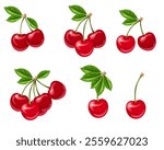 A collection of flat style cherries. Design elements. Vector illustration. EPS10