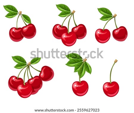 A collection of flat style cherries. Design elements. Vector illustration. EPS10