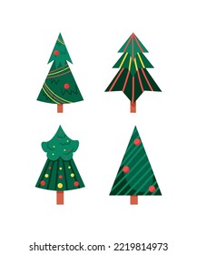 Collection of flat style Christmas trees isolated on a white background.